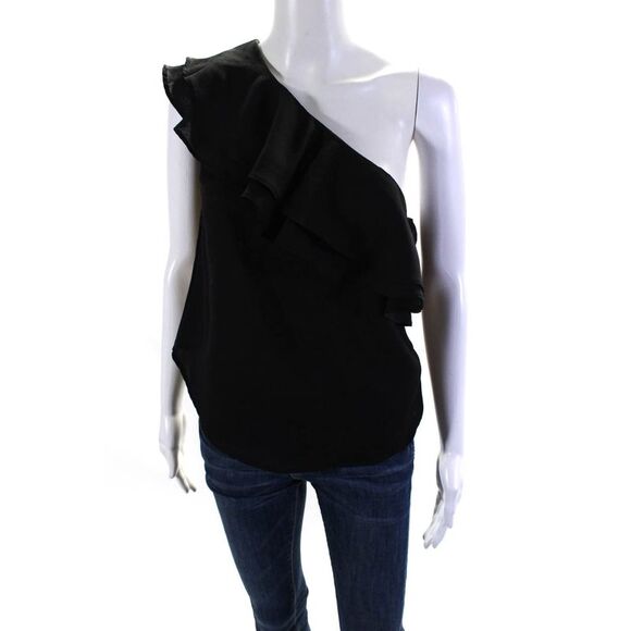 Ellelauri Women's Asymmetrical Ruffle Sleeveless Blouse Black Size S - Picture 1 of 6